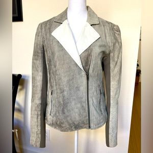 Leather jacket in Grey and Ivory. Size Small Perfect condition